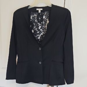 Boston Proper Black Women's Blazer‎ with Lace Detail Size 16
